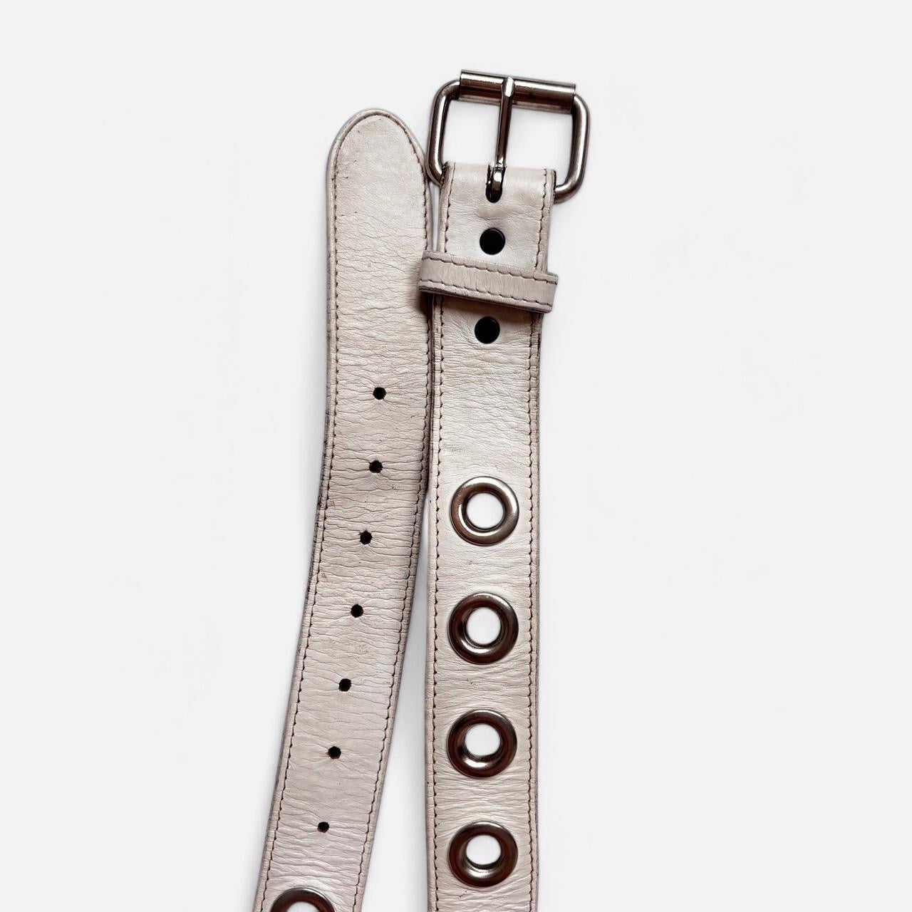 Distressed White Leather Grommet Belt (M/L)