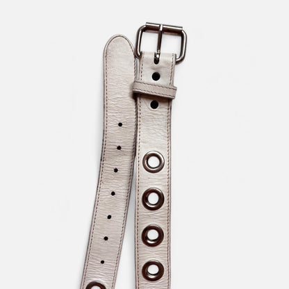 Distressed White Leather Grommet Belt (M/L)