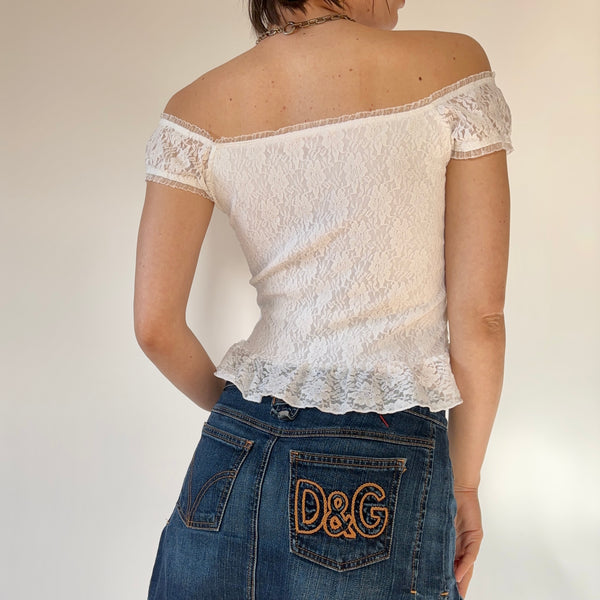 2000s White Lace Top (S)