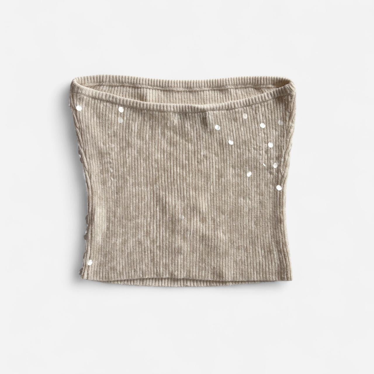 Y2K Cream Sequin Tube Top (L)