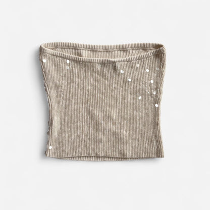 Y2K Cream Sequin Tube Top (L)