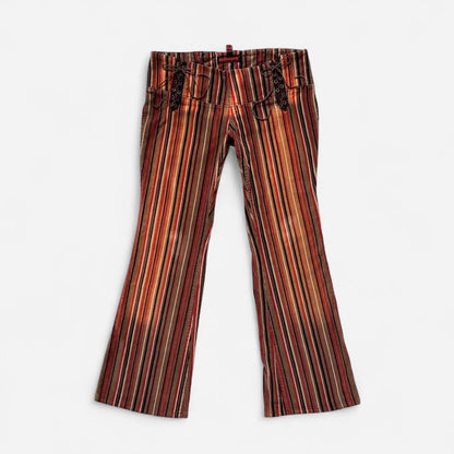 Y2K Stripy Corduroy Lace Up Flares (M/L)