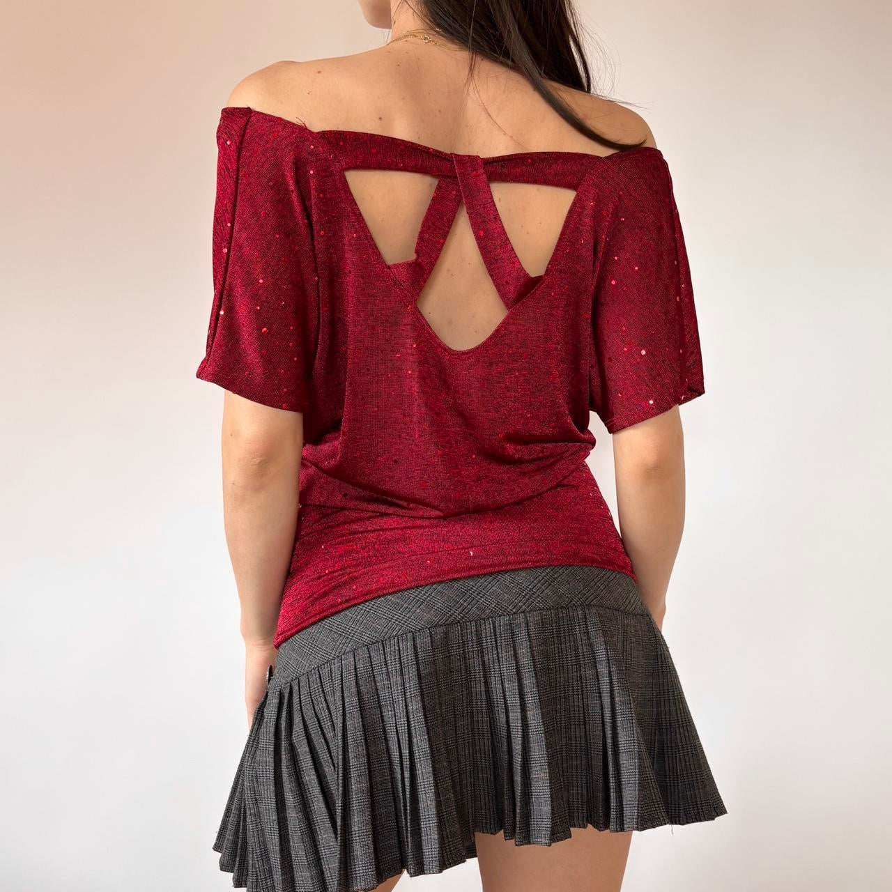 Y2K Crimson Slouchy Top (S/M)