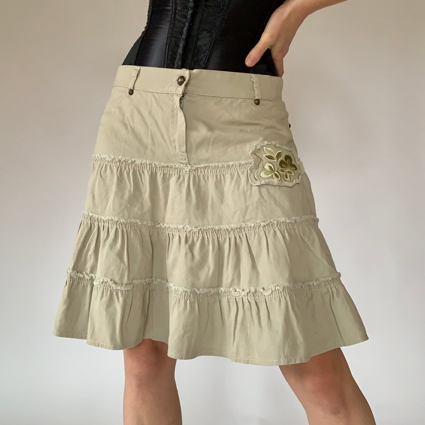 Khaki Ruffle Skirt (S)