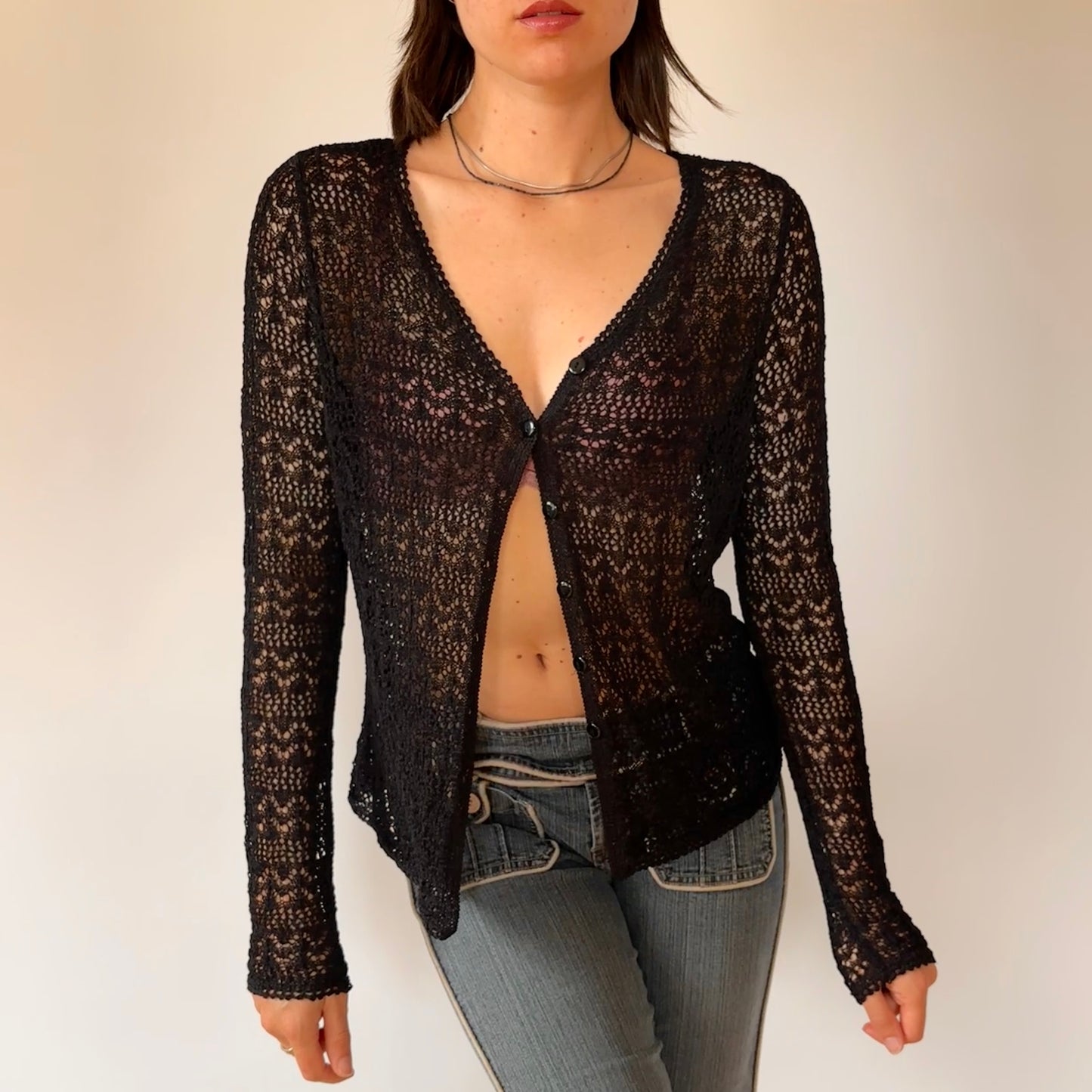 90s Noir Crochet Cardigan (M)