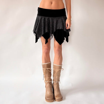 Y2K Glittery Pixie Hem Mini Skirt (M)