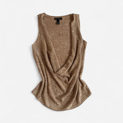 Y2K Plunging Neckline Sequin Top (L-1X)