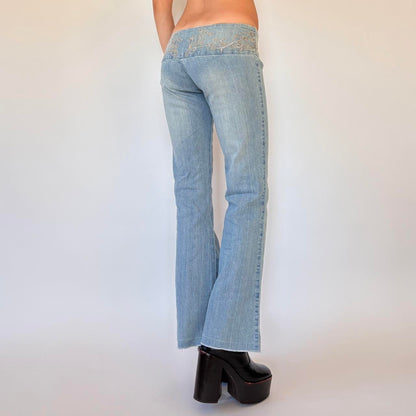 Y2K Embroidered Low Rise Jeans (XS)