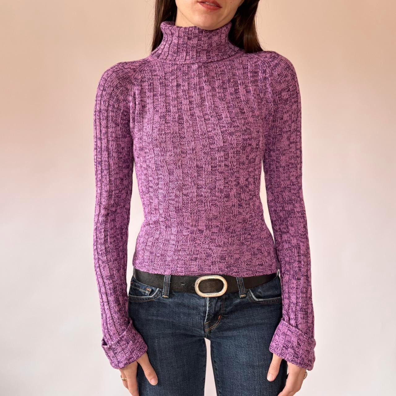 Y2K Rave Purple Turtleneck Sweater (S)