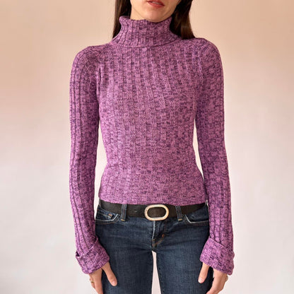 Y2K Rave Purple Turtleneck Sweater (S)
