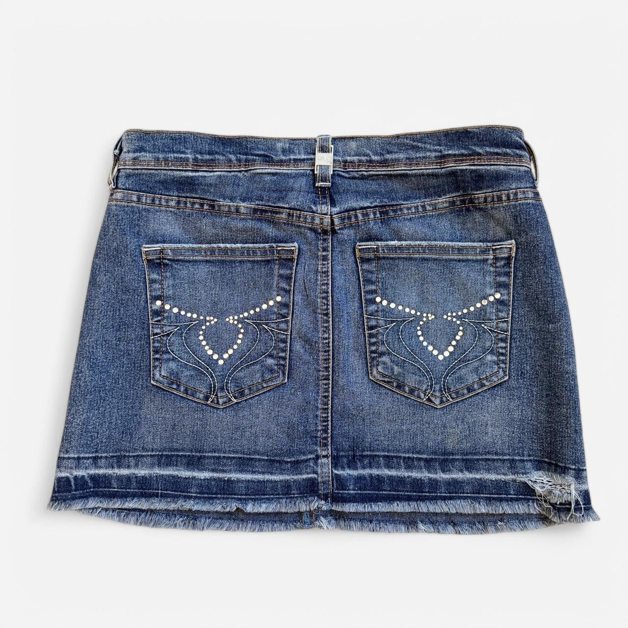 Y2K Rhinestone Pocket Denim Mini Skirt (XS)