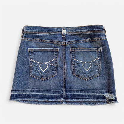 Y2K Rhinestone Pocket Denim Mini Skirt (XS)
