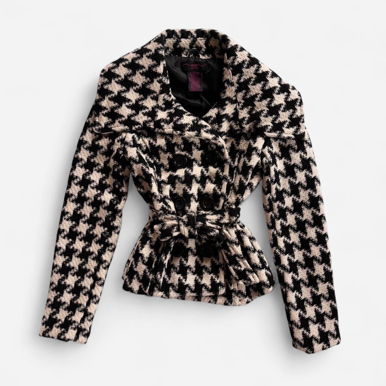 Y2K Houndstooth Belted Coat (XS/S)