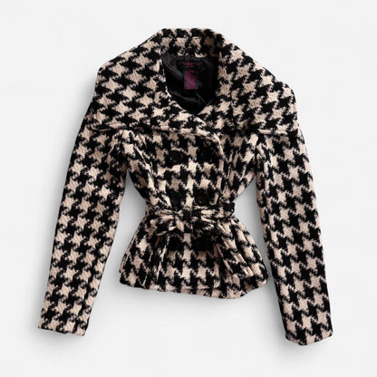 Y2K Houndstooth Belted Coat (XS/S)