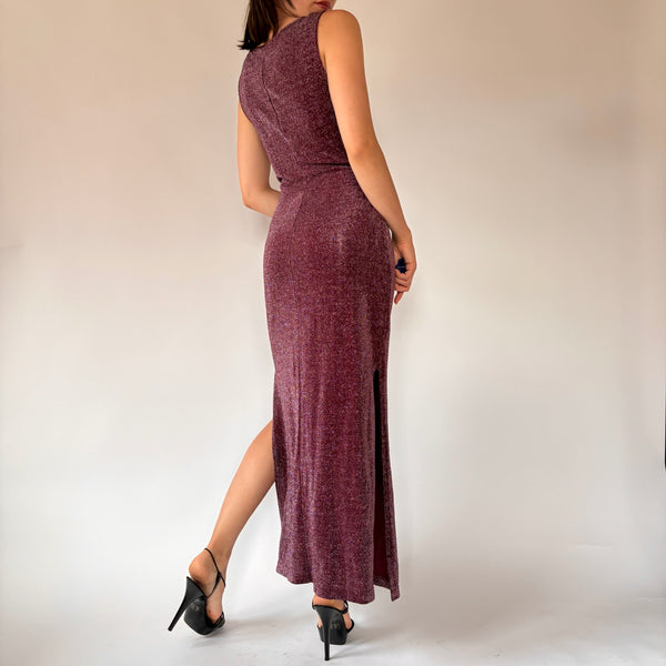 90s Plum Glitter Gown (M)