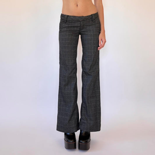 90s Paris Blues Plaid Low Rise Flares (XS)
