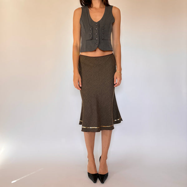 2000s Tweed Office Midi Skirt (S/M)