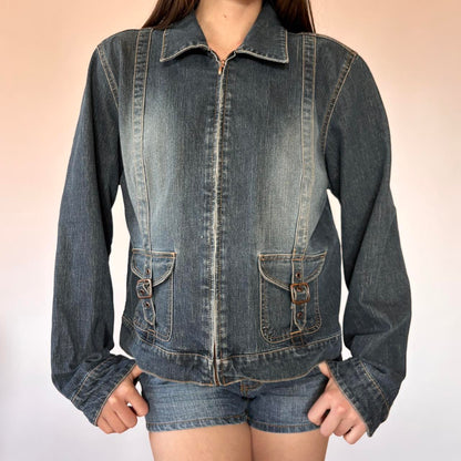 Y2K Denim Buckle Jacket (L)