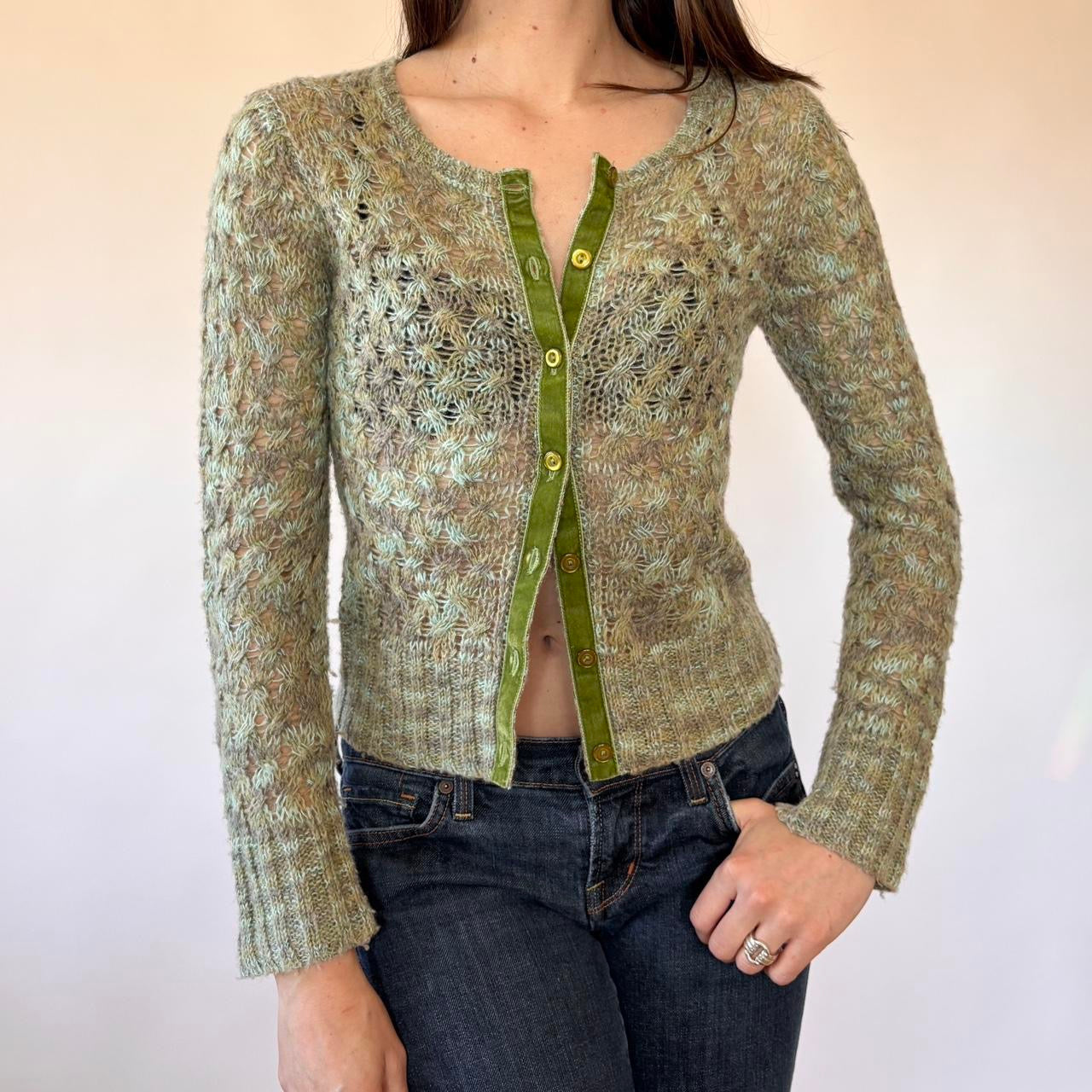 2000s Pistachio Knit Cardigan (XS)