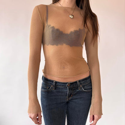 Y2K Nude Mesh Net Longsleeve Top (XS/S)