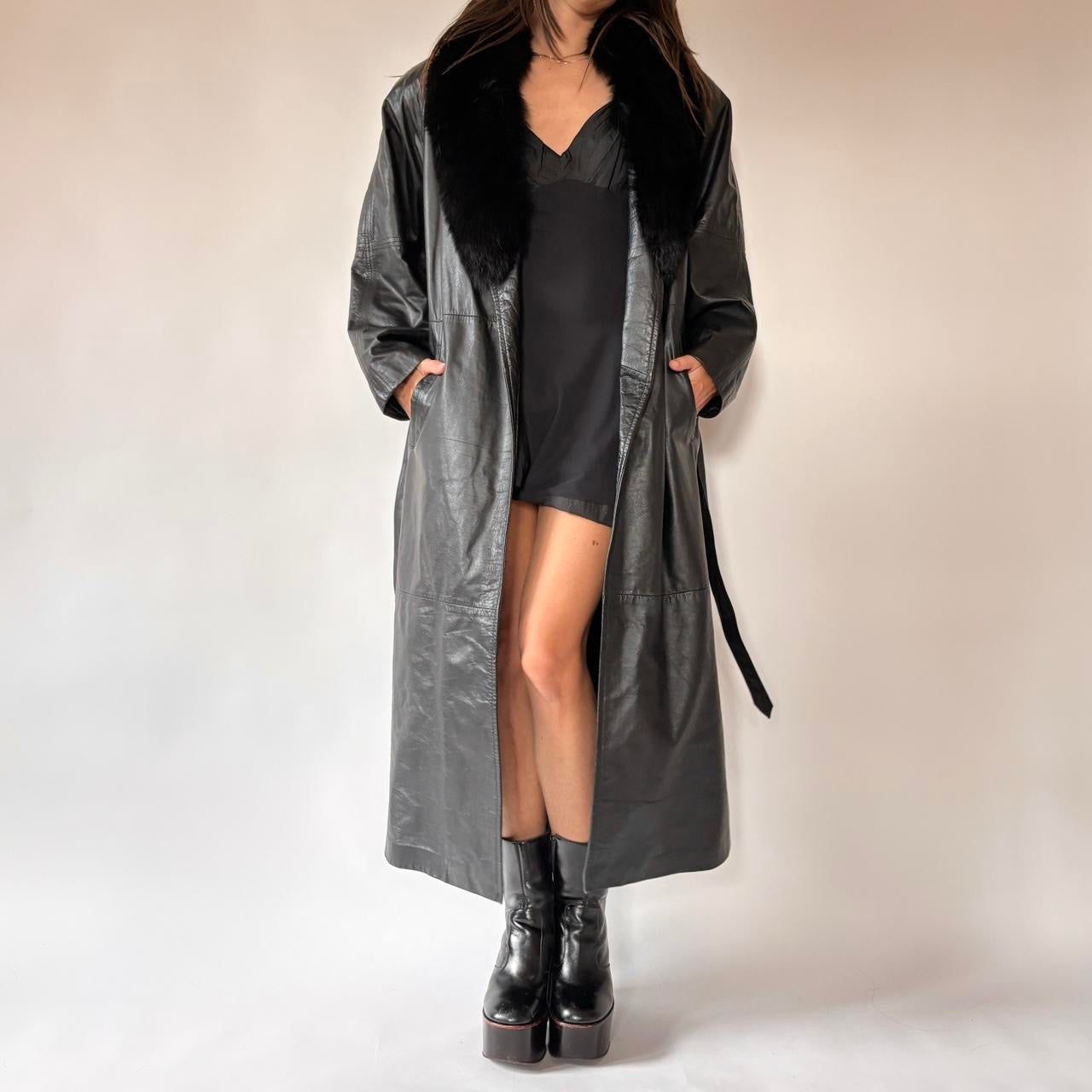 80s Leather & Fur Trench (M)