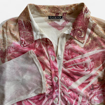 Y2K Mesh Rose Print Blouse (XS/S)