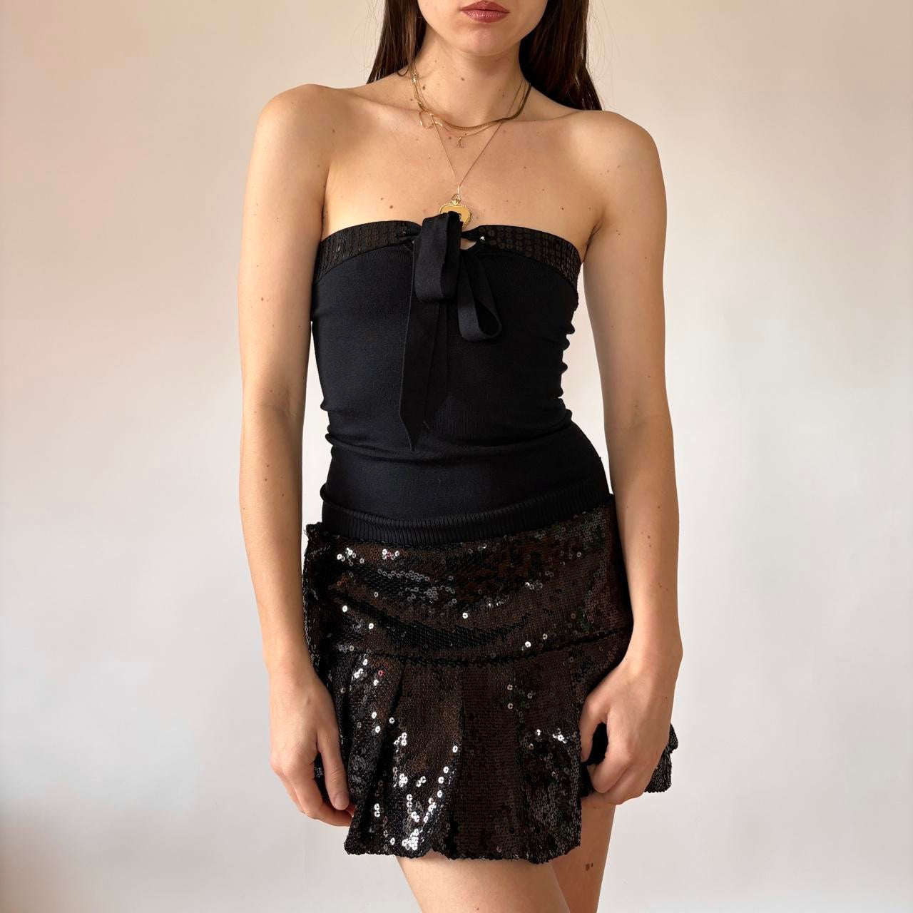 Y2K Silky Sequin Tube Top (S)