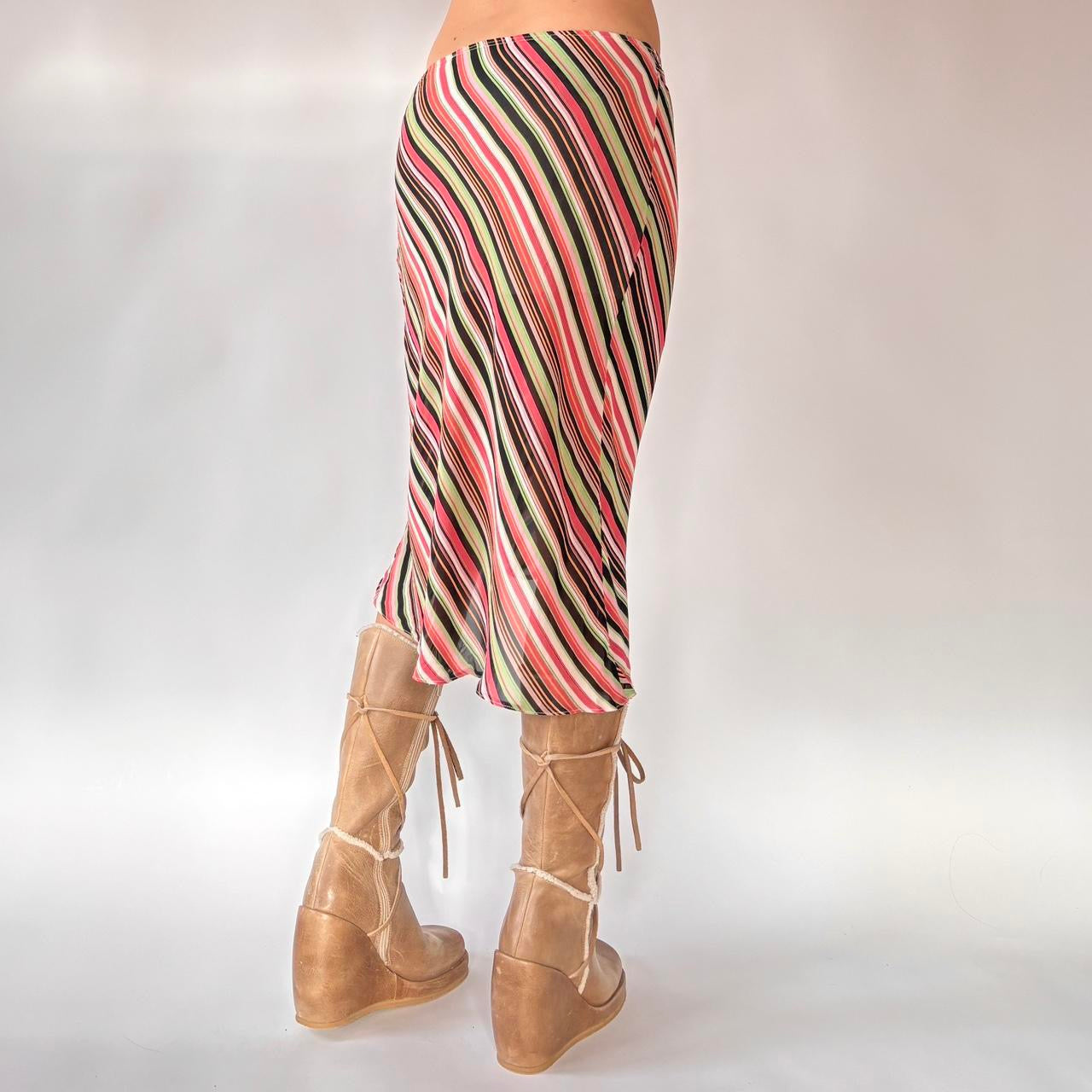 Y2K Striped Midi Skirt (S)