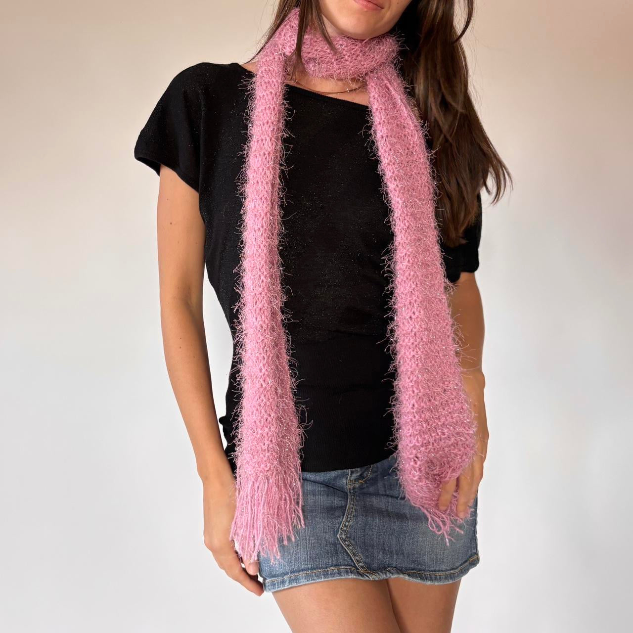 Y2K Pink Knitted Scarf