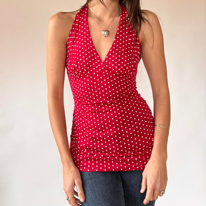 Red Polka Dot Halter Top (M)