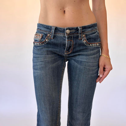 Y2K Low Rise Embellished Jeans (XS)