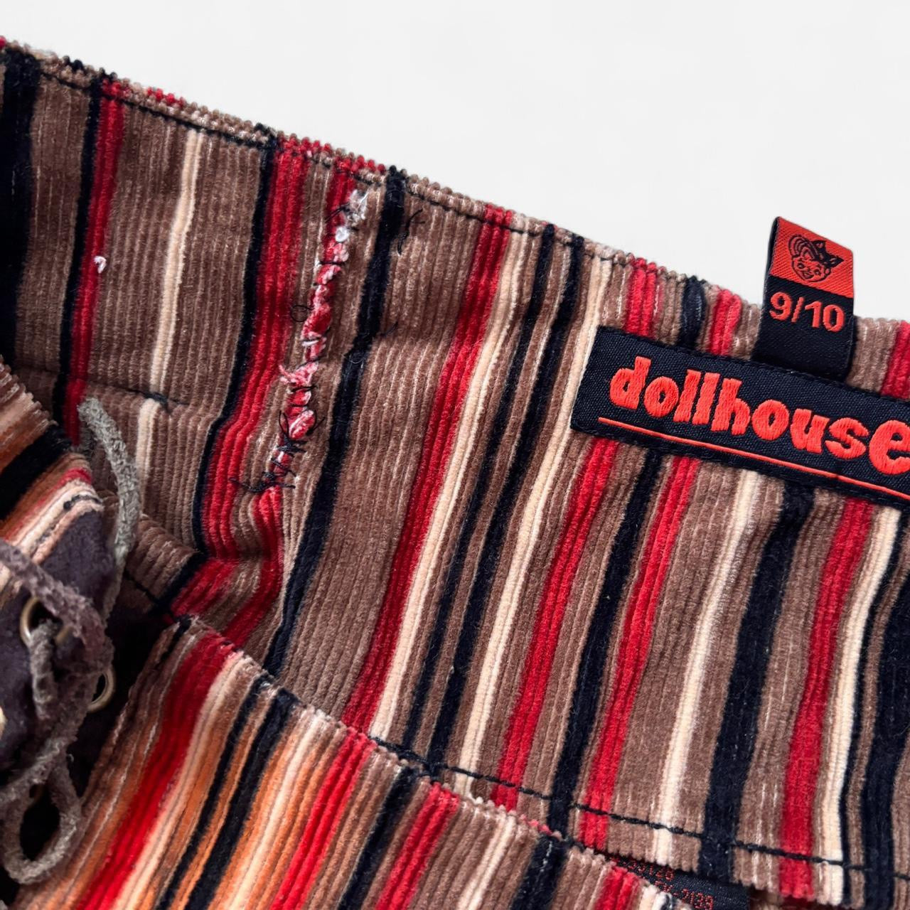 Y2K Stripy Corduroy Lace Up Flares (M/L)