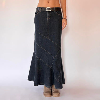 Y2K Dark Wash Denim Maxi Skirt (M)