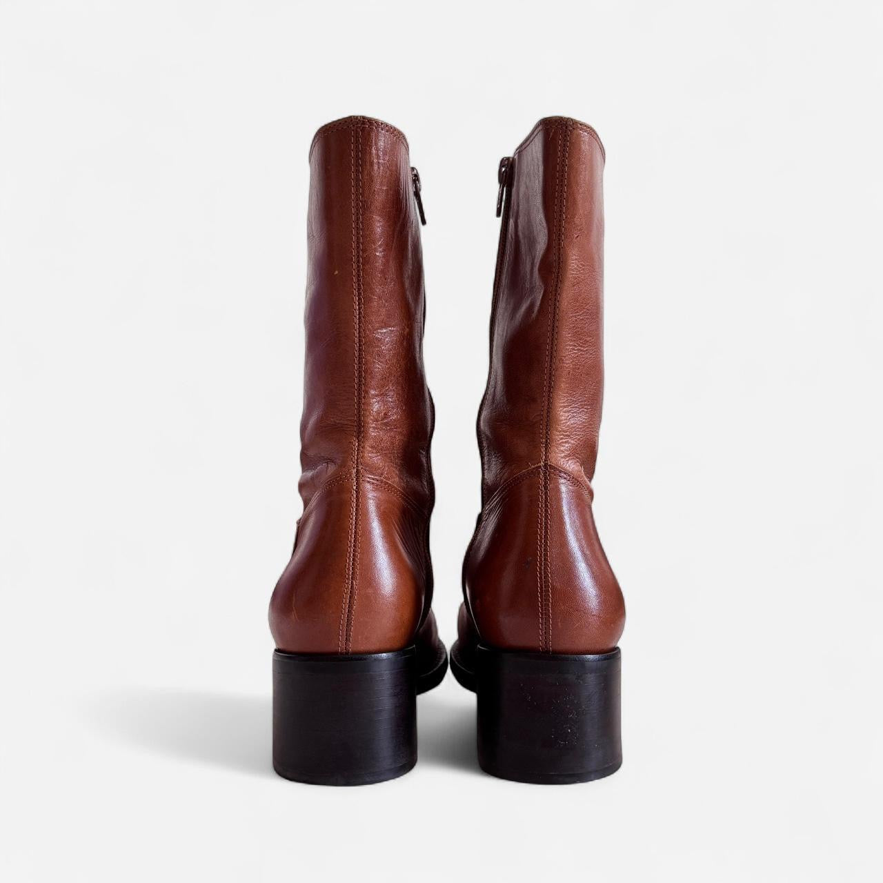 Y2K Cognac Leather Pointed Toe Boots (8)
