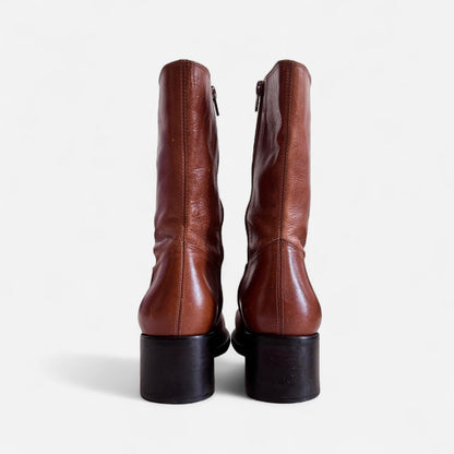 Y2K Cognac Leather Pointed Toe Boots (8)