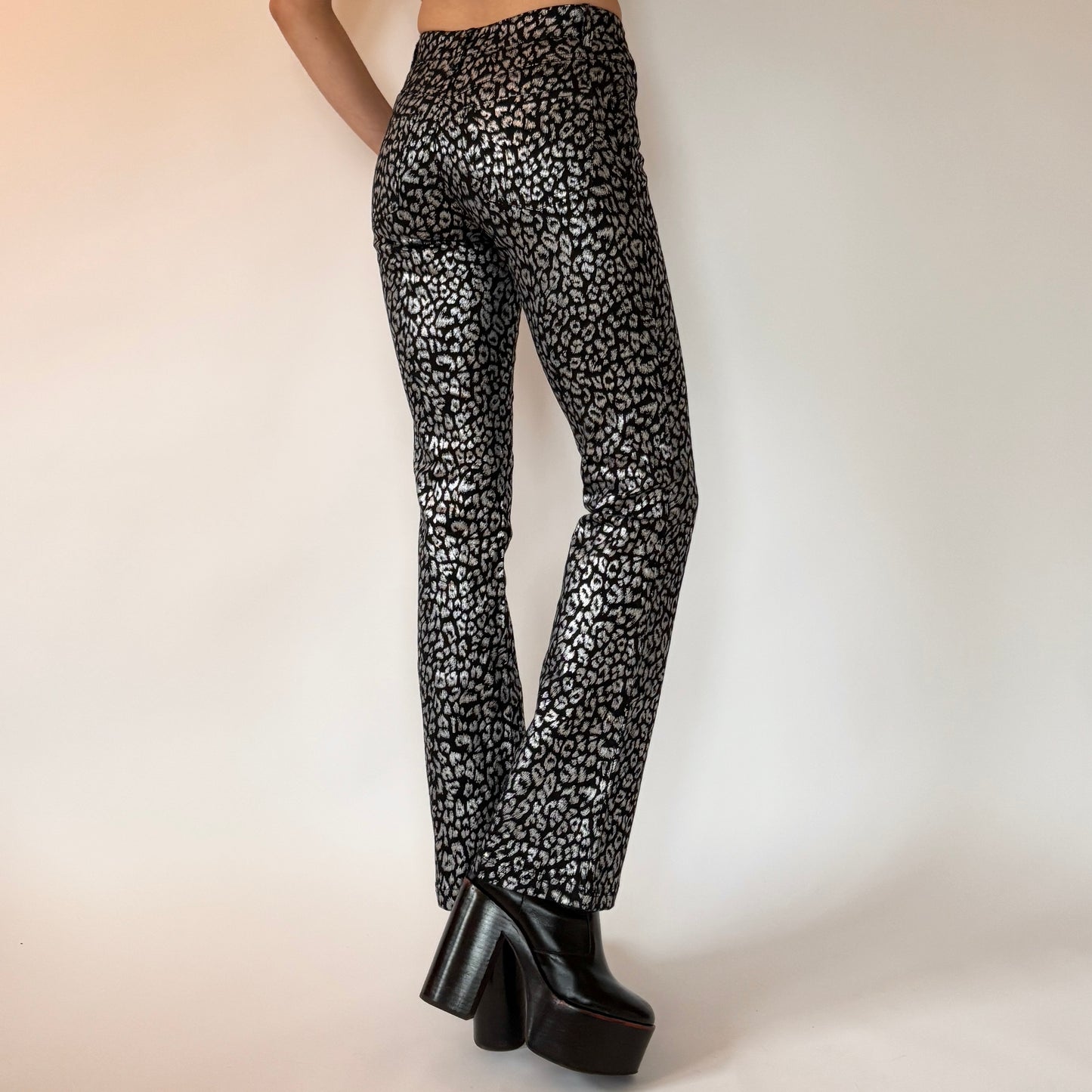 Y2K Silver Leopard Flares (XXS)