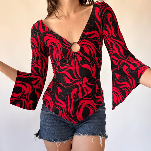 Psychedelic Bell Sleeve Top (M)