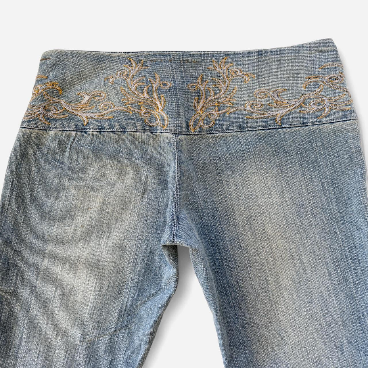 Y2K Embroidered Low Rise Jeans (XS)