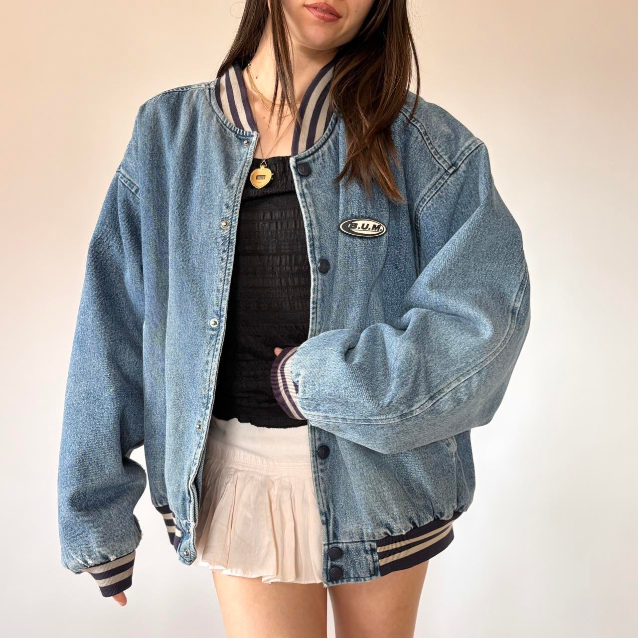 90s Boyfriend Denim Bomber Jacket (XL)