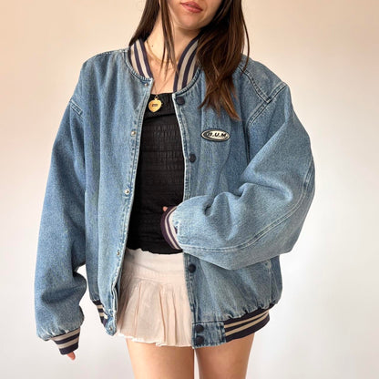 90s Boyfriend Denim Bomber Jacket (XL)