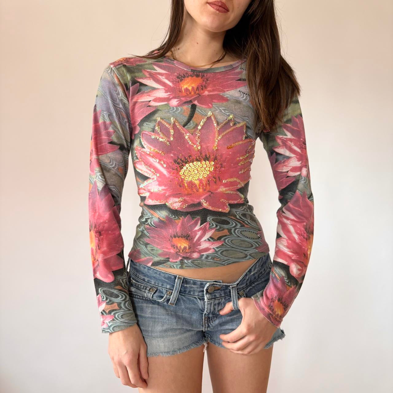 Y2K Water Lily Longsleeve Top (S/M)