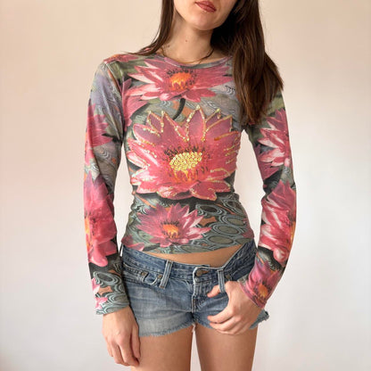 Y2K Water Lily Longsleeve Top (S/M)