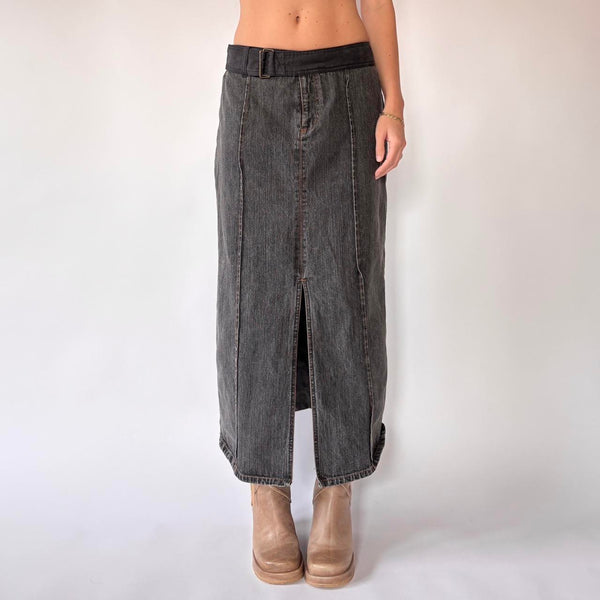 90s Belted Denim Maxi Skirt (S/M)