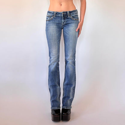 Y2K Low Rise Studded Miss Me Jeans (XS)