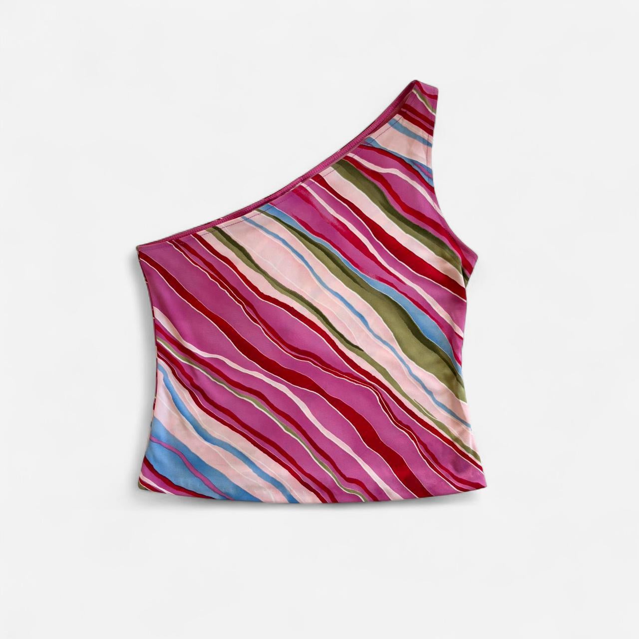 Y2K Stripy One-Shouldered Top (M)