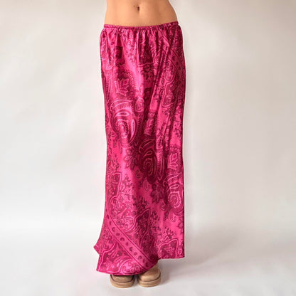 Y2K Pink Paisley Satin Maxi Skirt (S/M)