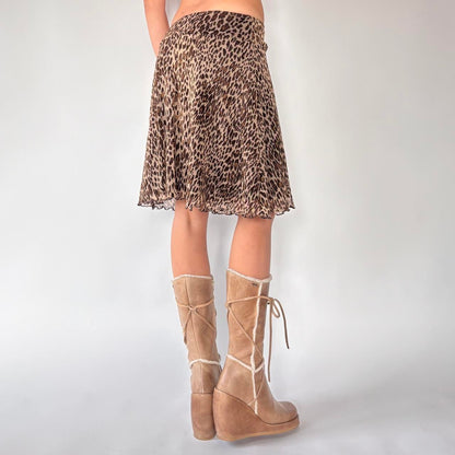 Y2K Leopard Mesh Midi Skirt (XS)