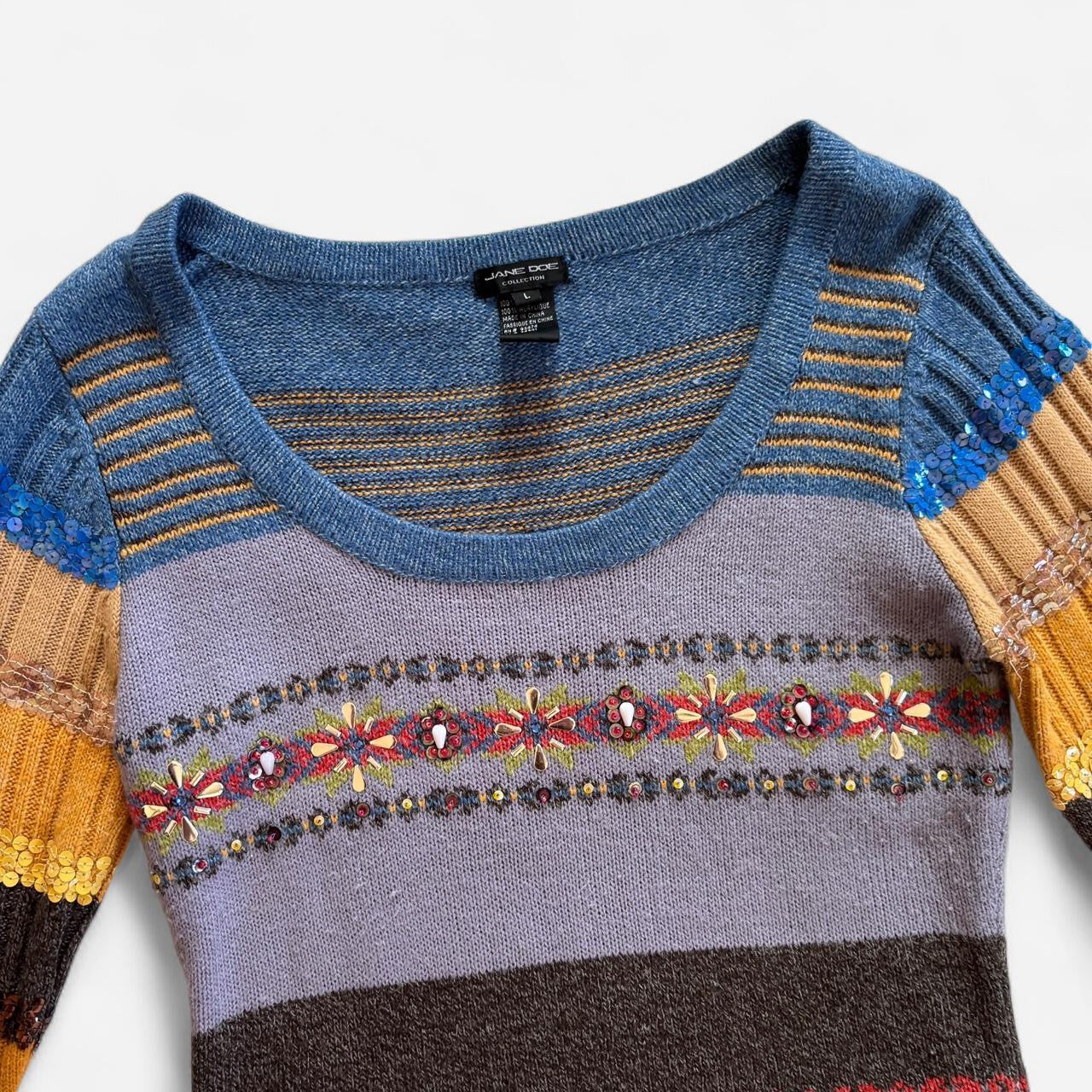 Y2K Sequined Stripy Sweater (S/M)