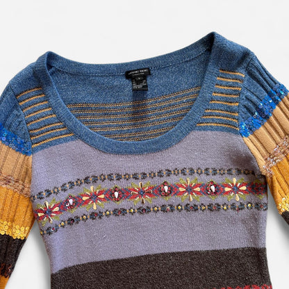 Y2K Sequined Stripy Sweater (S/M)
