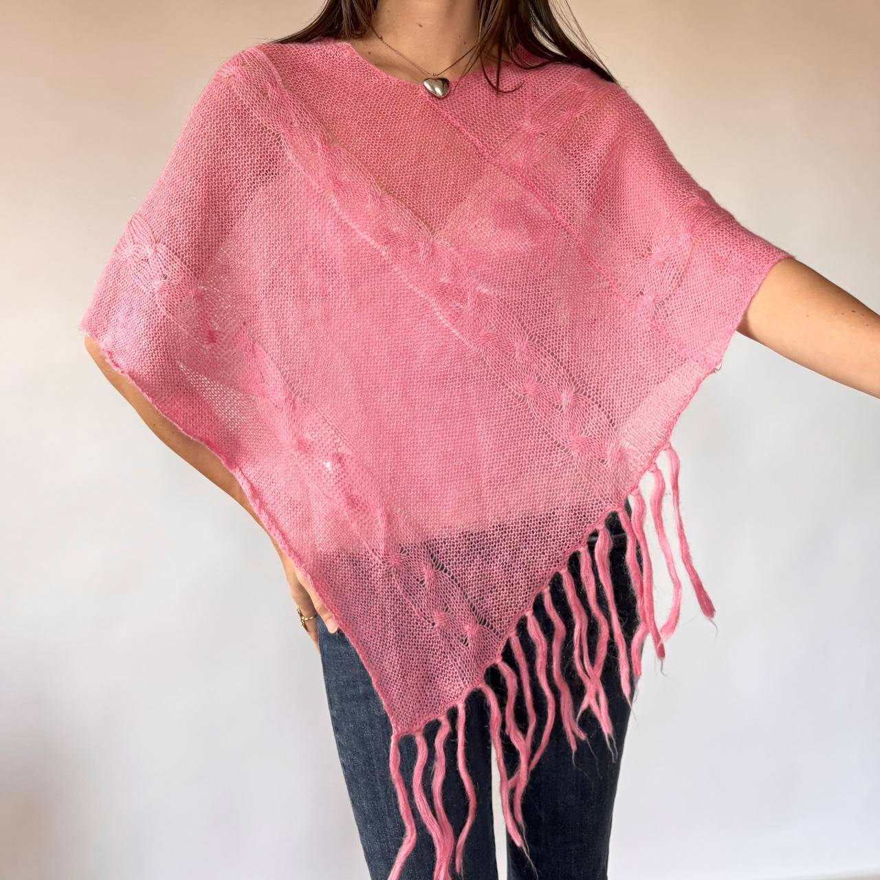 Y2K Pink Knit Poncho